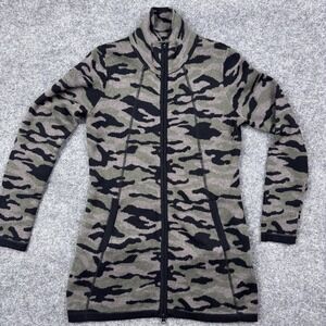 Cynthia Rowley Active Camo Zip Up Jacket Longline Knit Cardigan Green Size M